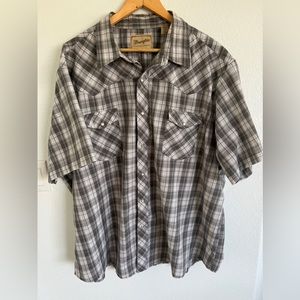 Wrangler Button Up Shirt Plaid Pearl Snap Short Sleeve Western Size 3XL